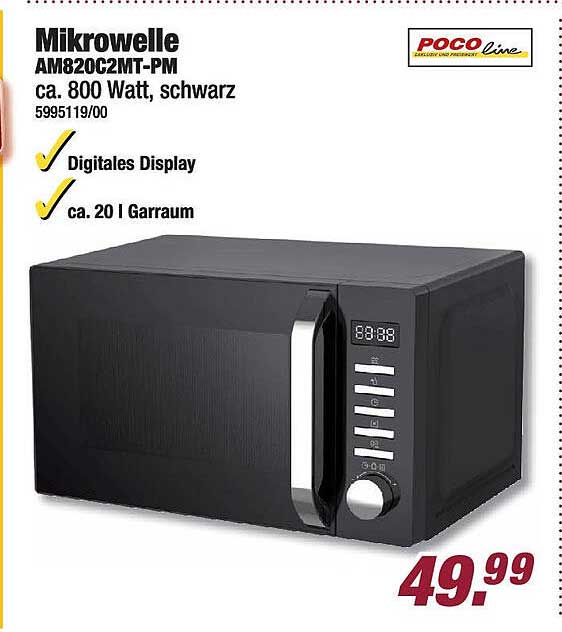 Mikrowelle AM820C2MT-PM - Schwarz, ca. 800 Watt, 20 l Garraum