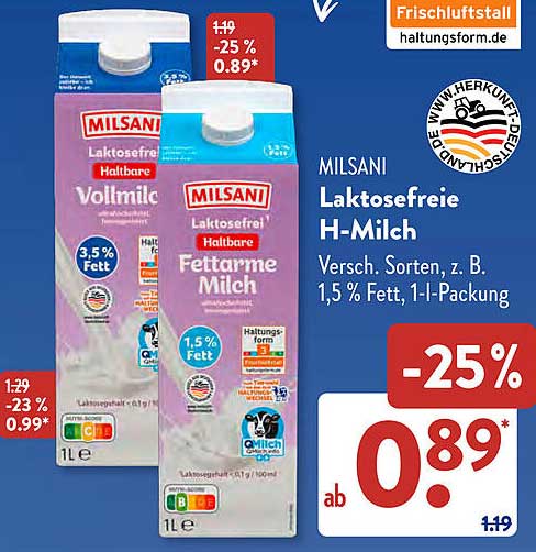 Milsani Laktosefreie H-Milch 1 l