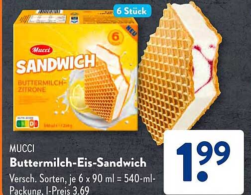 MUCCI Buttermilch-Eis-Sandwich - 6 Stück