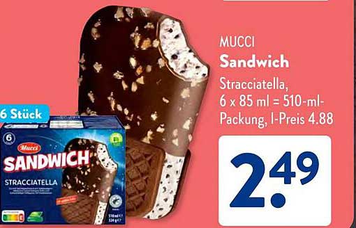MUCCI Sandwich Stracciatella, 6 x 85 ml
