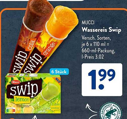 MUCCI Wassereis Swip 6 Stück - Erfrischender Genuss für heiße Tage