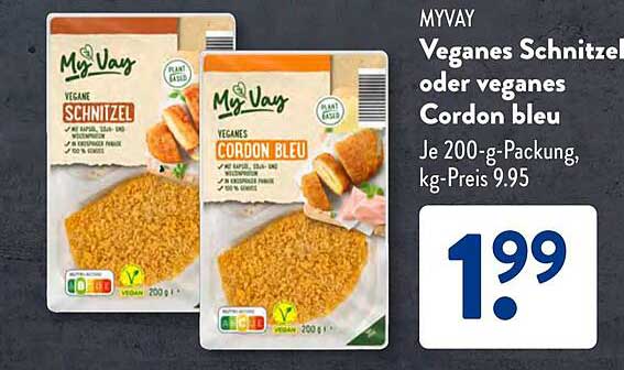 MY VAY Veganes Schnitzel oder veganes Cordon bleu, je 200-g-Packung
