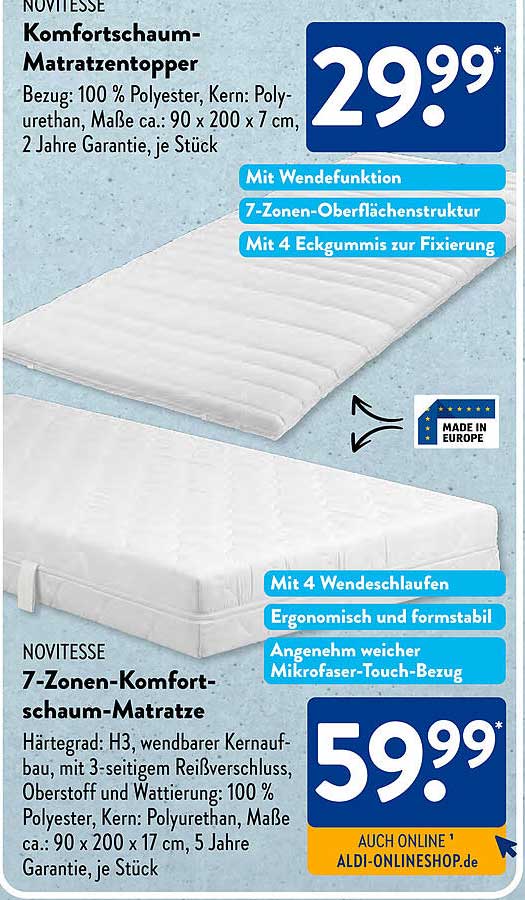 NOVITÉSSE Komfortschaum-Matratzentopper