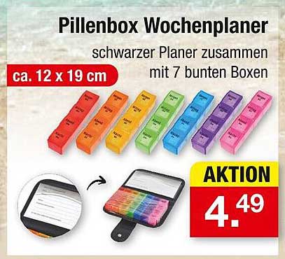 Pillenbox Wochenplaner - schwarzer Planer mit 7 bunten Boxen