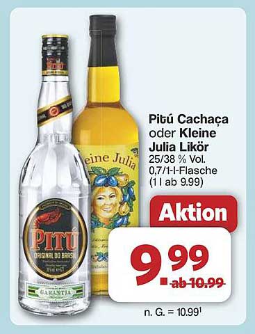 Pitú Cachaça oder Kleine Julia Likör 0,7 l für nur 9,99 €