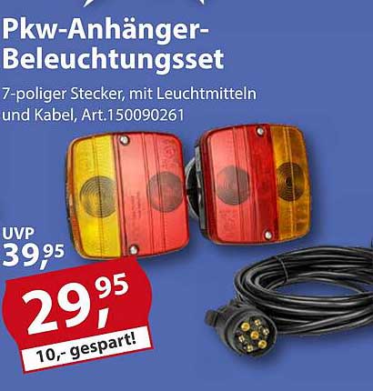 Pkw-Anhänger-Beleuchtungsset - 7-poliger Stecker, mit Leuchtmitteln und Kabel, Art.150090261