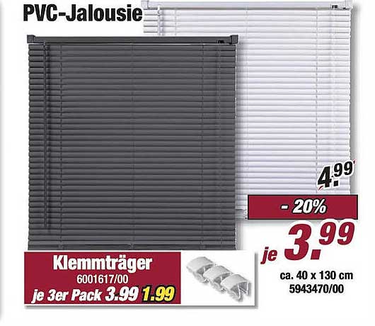 PVC-Jalousie 40 x 130 cm - Diverse Farben