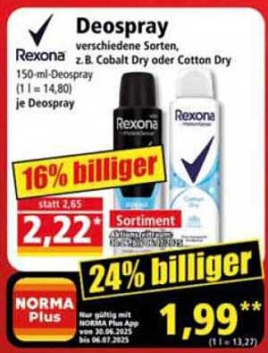 Rexona Deospray – verschiedene Sorten, z.B. Cobalt Dry oder Cotton Dry