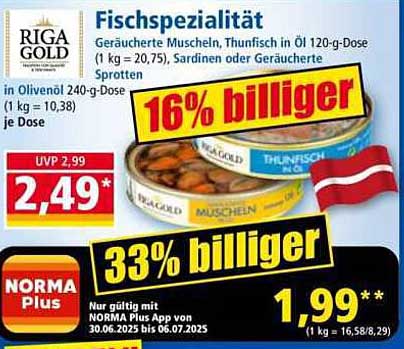 RIGA GOLD Fischspezialität – Geräucherte Muscheln, Thunfisch in Öl 120-g-Dose