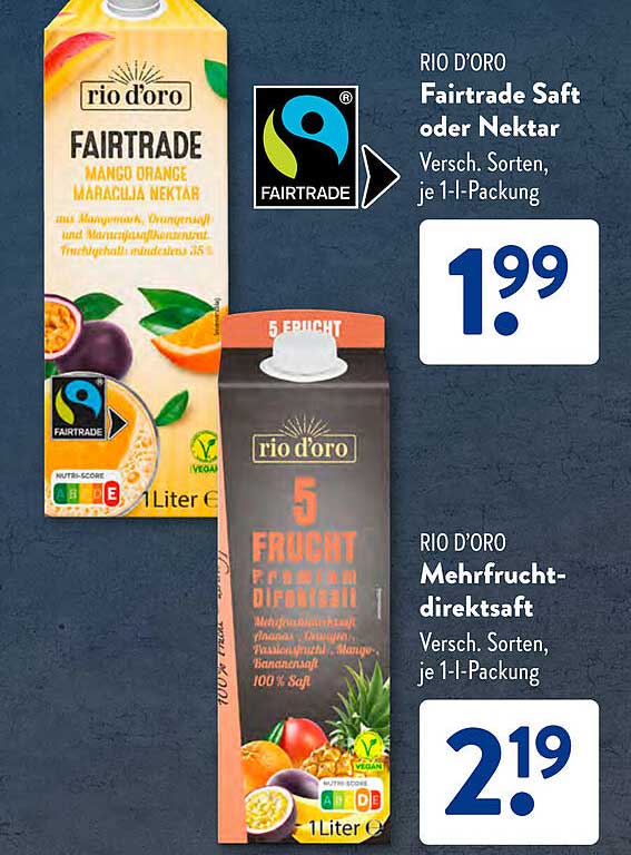 RIO D'ORO Fairtrade Saft oder Nektar - Verschiedene Sorten, je 1-Liter-Packung