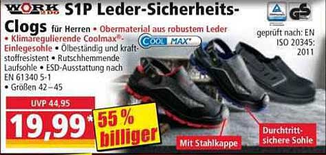 S1P Leder-Sicherheits-Clogs für Herren