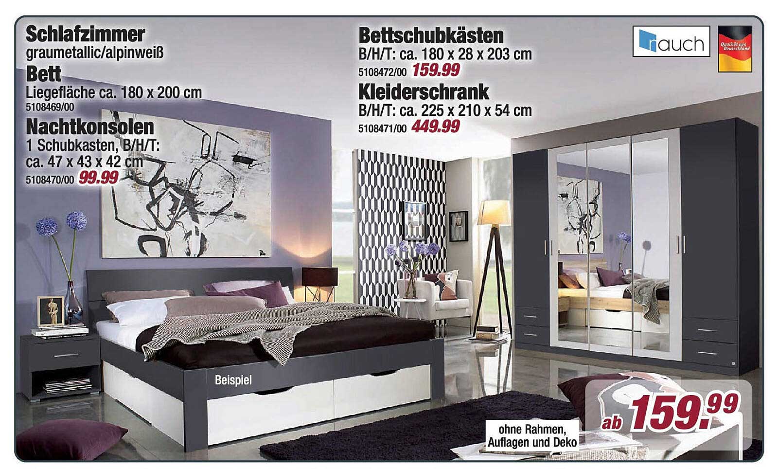 Schlafzimmer Set in Graumetallic/Alpinweiß – ab 159,99 €