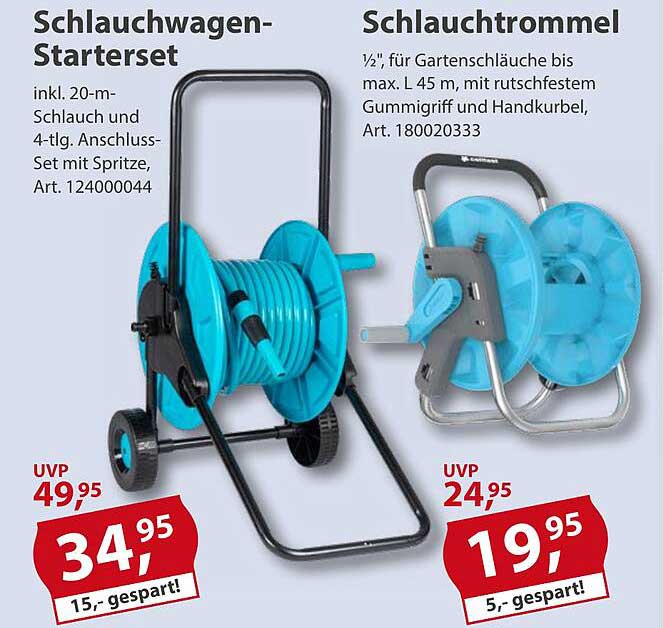 Schlauchwagen-Starterset inkl. 20-m-Schlauch und 4-tlg. Anschluss-Set mit Spritze
