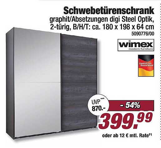 Schwebetürenschrank graphit/Absetzungen digi Steel Optik, 2-türig