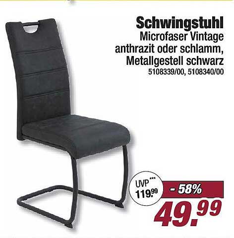 Schwingstuhl Microfaser Vintage anthrazit oder schlamm, Metallgestell schwarz