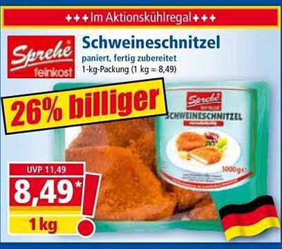 Sprehe Schweineschnitzel, paniert, fertig zubereitet 1 kg - jetzt für nur 8,49 €