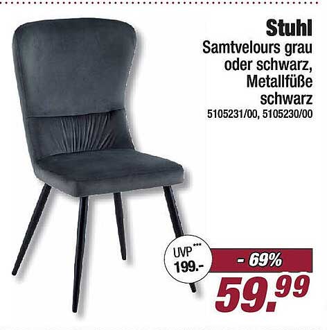 Stuhl Samtvelours grau oder schwarz, Metallfüße schwarz