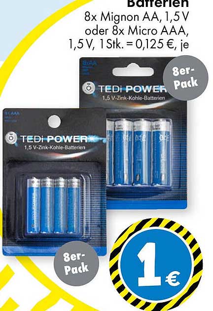 TEDi POWER 8er-Pack Batterien (AA oder AAA) für nur 1 €