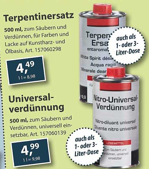 Terpentinersatz 500 ml und Universalverdünnung 500 ml