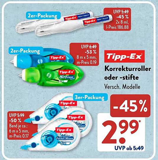 Tipp-Ex Korrekturroller oder -stifte in verschiedenen Modellen
