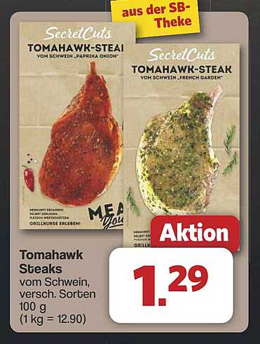Tomahawk Steaks vom Schwein - verschiedene Sorten