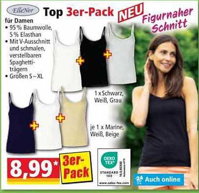 Top 3er-Pack Damen Tops von Ellenor - Figur-naher Schnitt