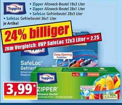 Toppits Zipper Allzweck-Beutel 36x1 Liter (3er Set) - 24% billiger