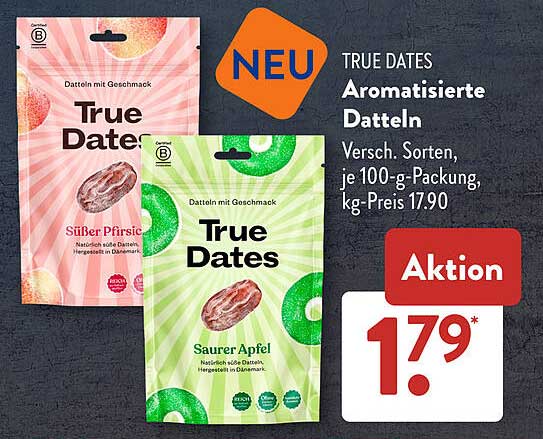 TRUE DATES Aromatisierte Datteln - Süßer Pfirsich & Saurer Apfel