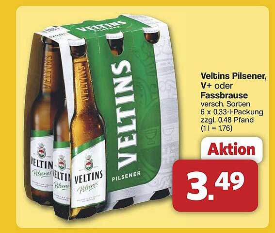 Veltins Pilsener, V+ oder Fassbrause 6 x 0,33 l