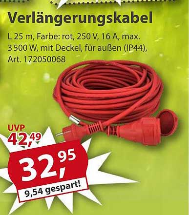 Verlängerungskabel 25 m, rot, 250 V, 16 A