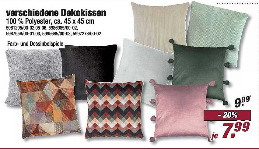 verschiedene Dekokissen 100 % Polyester, ca. 45 x 45 cm