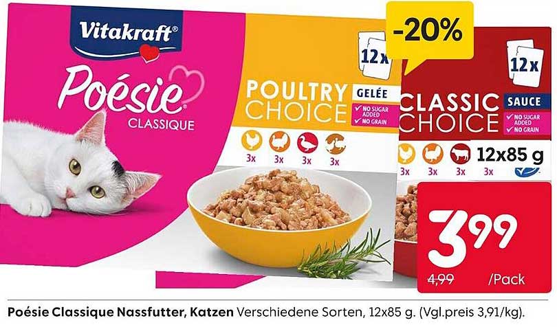 Vitakraft Poésie Classique Nassfutter für Katzen, verschiedene Sorten, 12x85 g