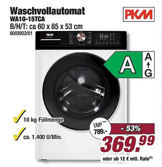 Waschvollautomat PKM WA10-15TCA – 10 kg Füllmenge