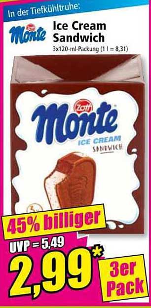 Zott Monte Ice Cream Sandwich 3er Pack