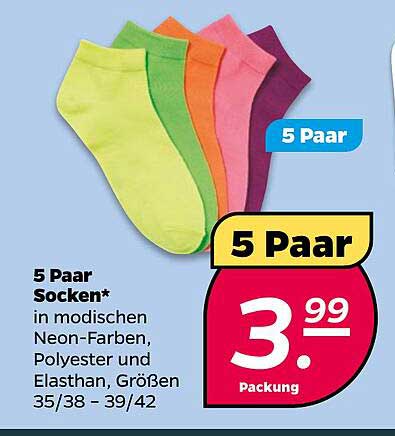 5 Paar Socken in modischen Neon-Farben