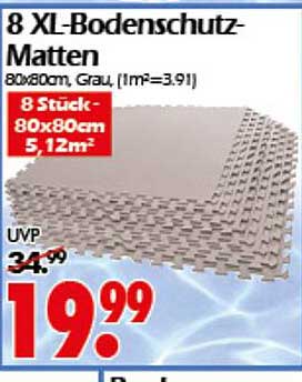 8 XL-Bodenschutz-Matten 80x80cm, Grau (1m²=3,91)