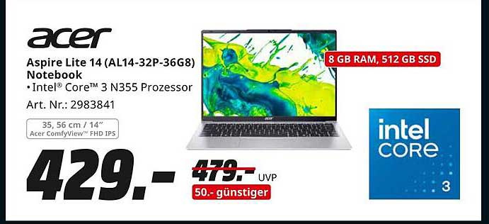 Acer Aspire Lite 14 (AL14-32P-36G8) Notebook - jetzt 50 € günstiger!