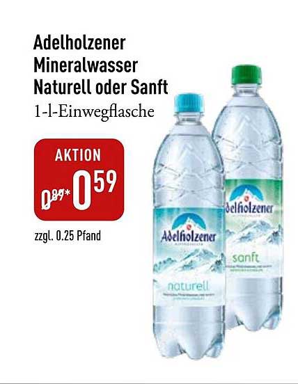 Adelholzener Mineralwasser Naturell oder Sanft 1-l-Einwegflasche