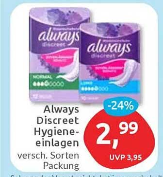 Always Discreet Hygieneeinlagen - verschiedene Sorten