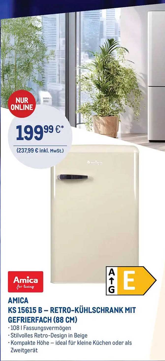 AMICA KS 15615 B – Retro-Kühlschrank mit Gefrierfach (88 cm)