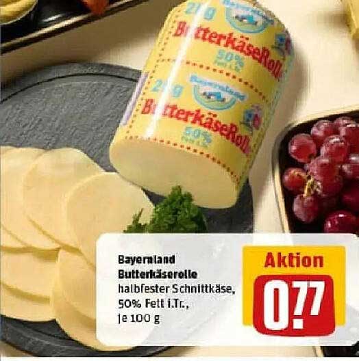 Bayernland Butterkäserolle halbfester Schnittkäse, 50% Fett i.Tr., 1€ 100 g