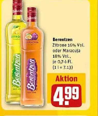 Berentzen Zitrone 16% Vol. oder Maracuja 18% Vol., je 0,7-l-Fl.
