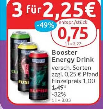 Booster Energy Drink - 3 für 2,25€