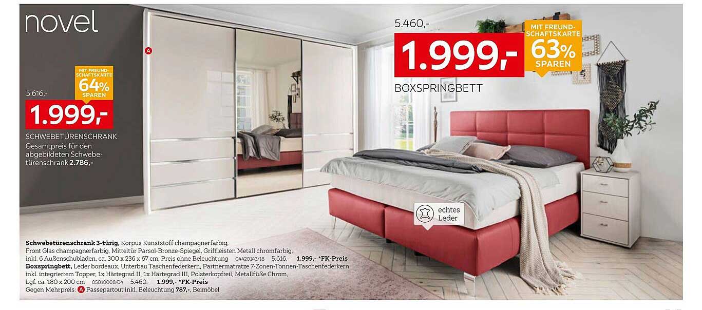 Boxspringbett 3-türig mit Schwebetürenschrank