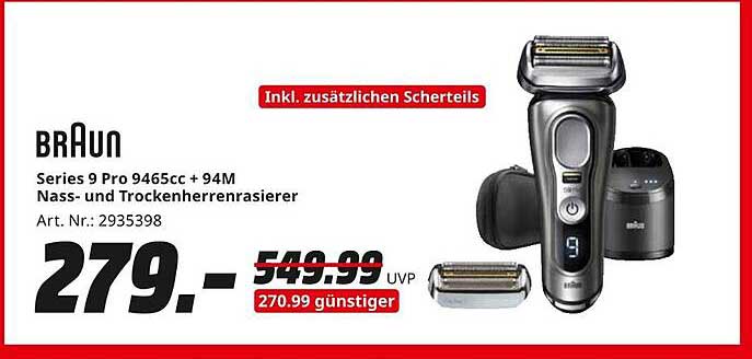 Braun Series 9 Pro 9465cc + 94M Nass- und Trockenrasierer