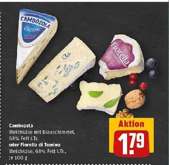 Cambozola Weichkäse mit Blauschimmel, 68% Fett i.Tr. oder Fiorella di Tomino Weichkäse, 68% Fett i.Tr., je 100 g