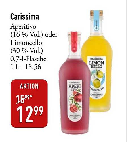 Carissima Aperitivo (16% Vol.) oder Limoncello (30% Vol.) - 0,7-l-Flasche