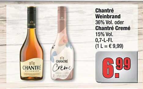 Chantéré Weinbrand 36% Vol. oder Chantéré Crème 15% Vol., 0,7-L-Fl.