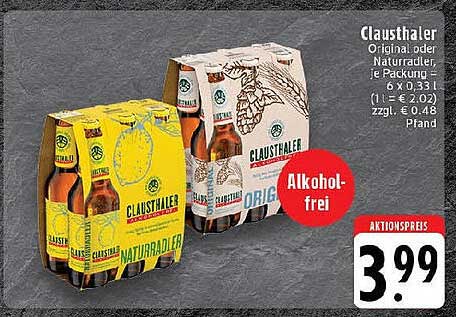 Clausthaler Original oder NaturRadler, je Packung - 6 x 0,33l