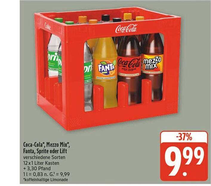 Coca-Cola*, Mezzo Mix*, Fanta, Sprite oder Lift – 12 x 1 Liter Kasten